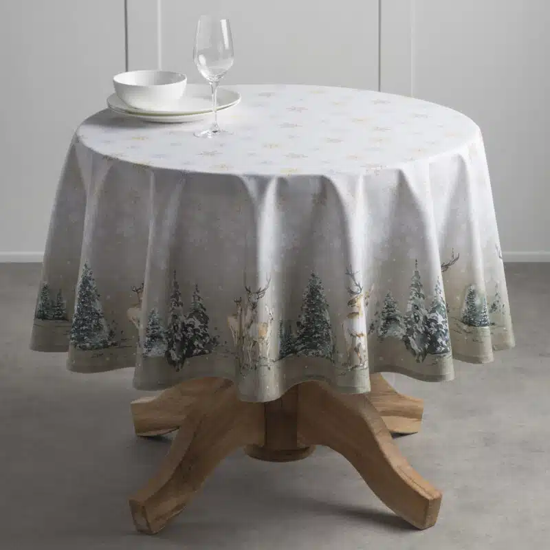Deer In The Woods Round Tablecloth