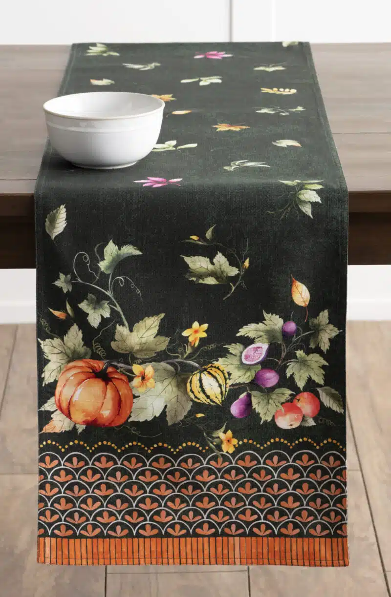 Pumpkin Garden - Dark Green Table Runner-double side