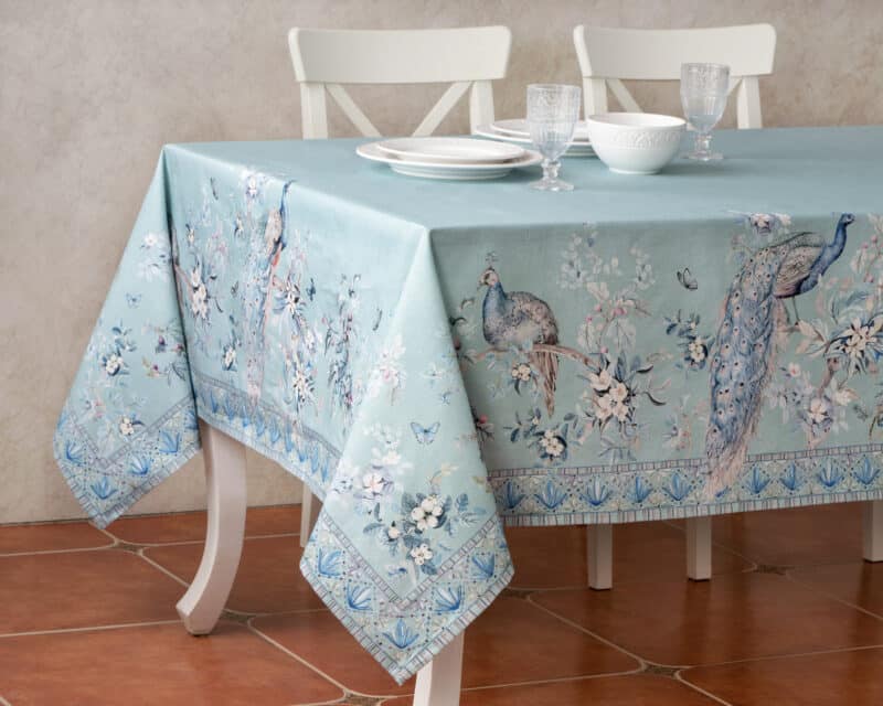 PEACOCK UTOPIA PASTEL TURQUOISE TABLECLOTH