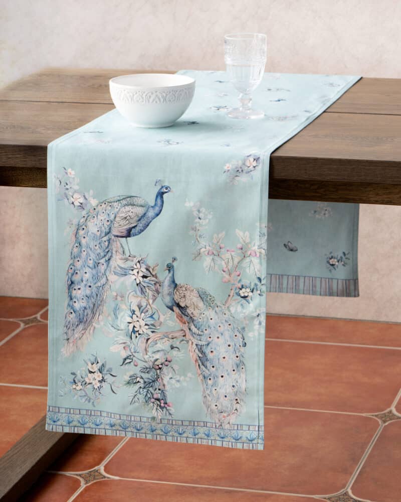 PEACOCK UTOPIA PASTEL TURQUOISE TABLE RUNNER