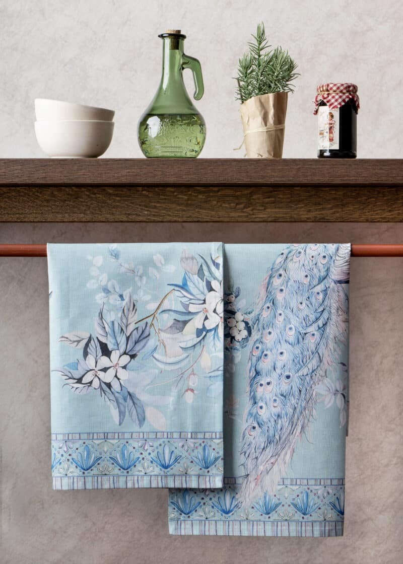 PEACOCK UTOPIA PASTEL TURQUOISE KITCHEN TOWEL